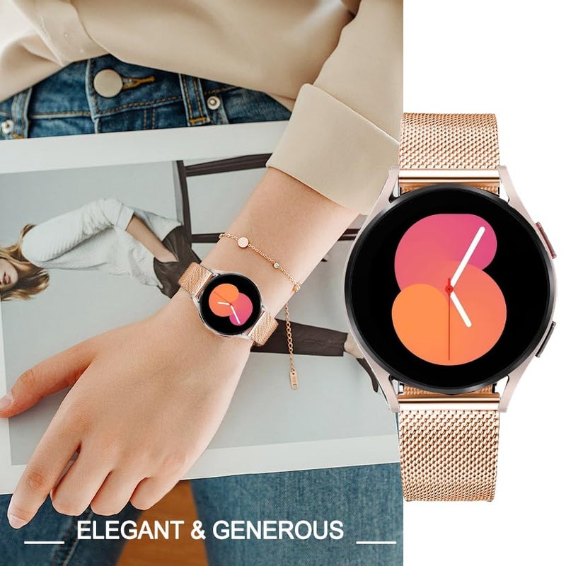 DEALELE Bands Compatible with Samsung Galaxy Watch 7 / FE / 6/6 Classic / 5/5 Pro / 4/4 Classic / 3 41mm, 20mm Stainless Steel Metal Mesh Replacement Strap for Huawei Watch GT3 42mm (Rose gold) - Image 5